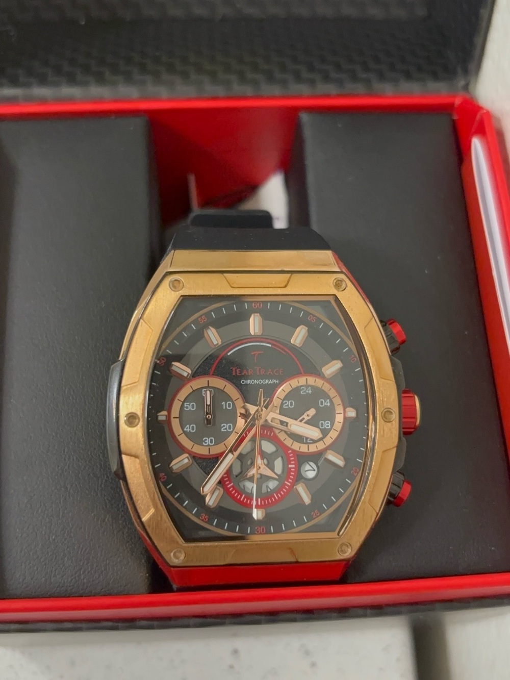 Tear Trace Gold-Tone Chronograph Men's Watch - Black/Gold